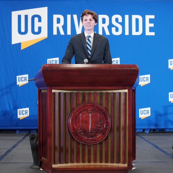 University Honors Valedictorian Leonardo Padilla making valedictory speech