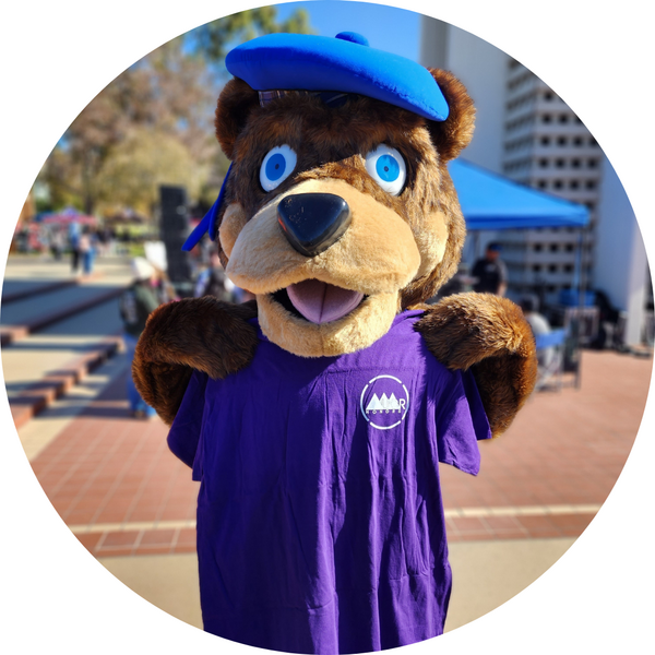UCR Scotty the Bear mascot modeling University Honors t-shirt