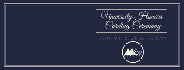 Navy background announcing University Honors Cording Ceremony date and time with UCR Honors graphic